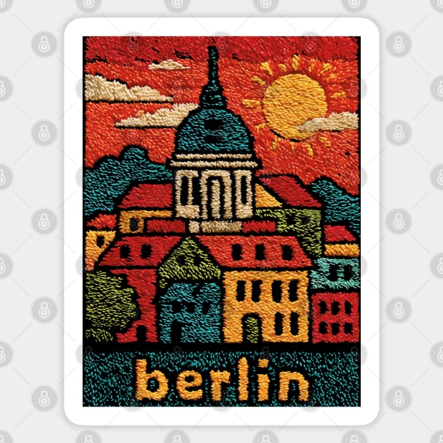 Berlin Germany Vintage Embroidered Travel Poster | Retro German Cityscape Souvenir Sticker by TuncGK